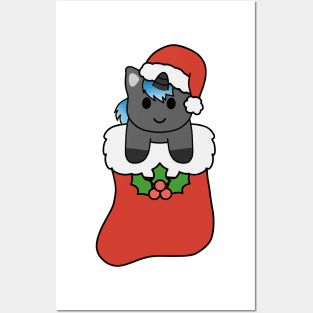 Christmas Black Blue Unicorn Stocking Posters and Art